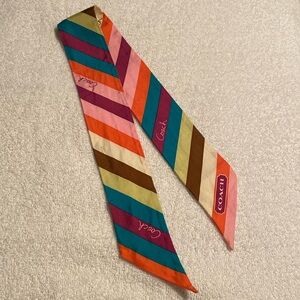 Coach Multicolor Striped Silk Twilly Scarf